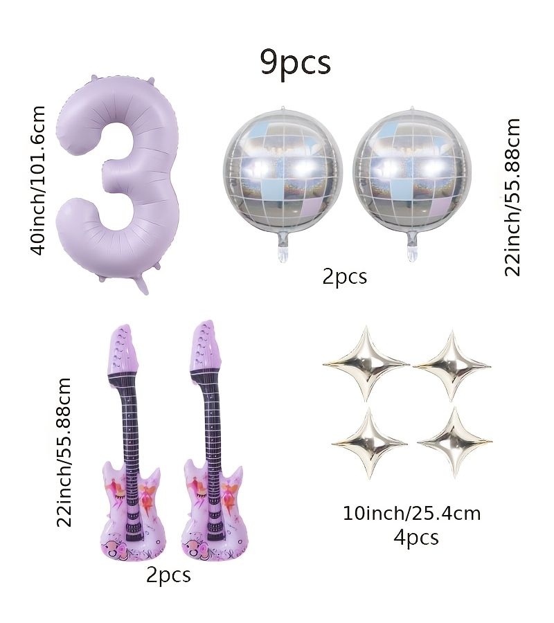 9pcs Cream Purple 0-9 Number Music Balloons 40 Inch Large Numbers With Purple Guitar Powder Blue Disco And Silvery Star Balloons For Kpop Music Birthday Party Decorations Wedding Celebrations Disco Theme Concerts 8 - Image 3