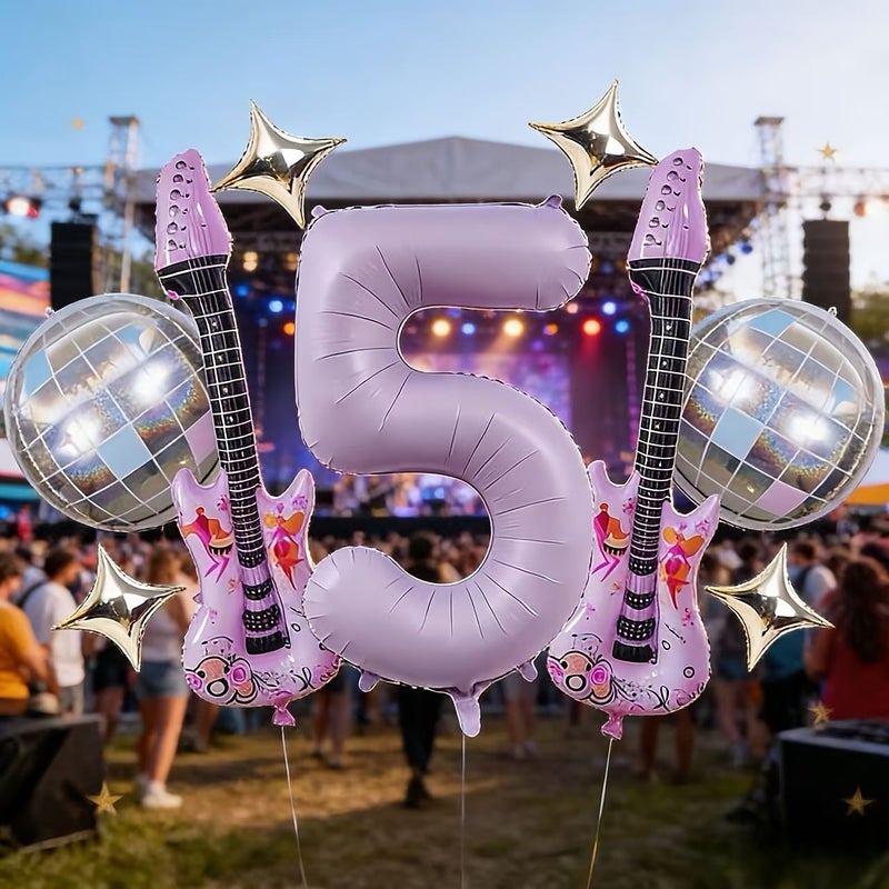 9pcs Cream Purple 0-9 Number Music Balloons 40 Inch Large Numbers With Purple Guitar Powder Blue Disco And Silvery Star Balloons For Kpop Music Birthday Party Decorations Wedding Celebrations Disco Theme Concerts 8 - Image 1