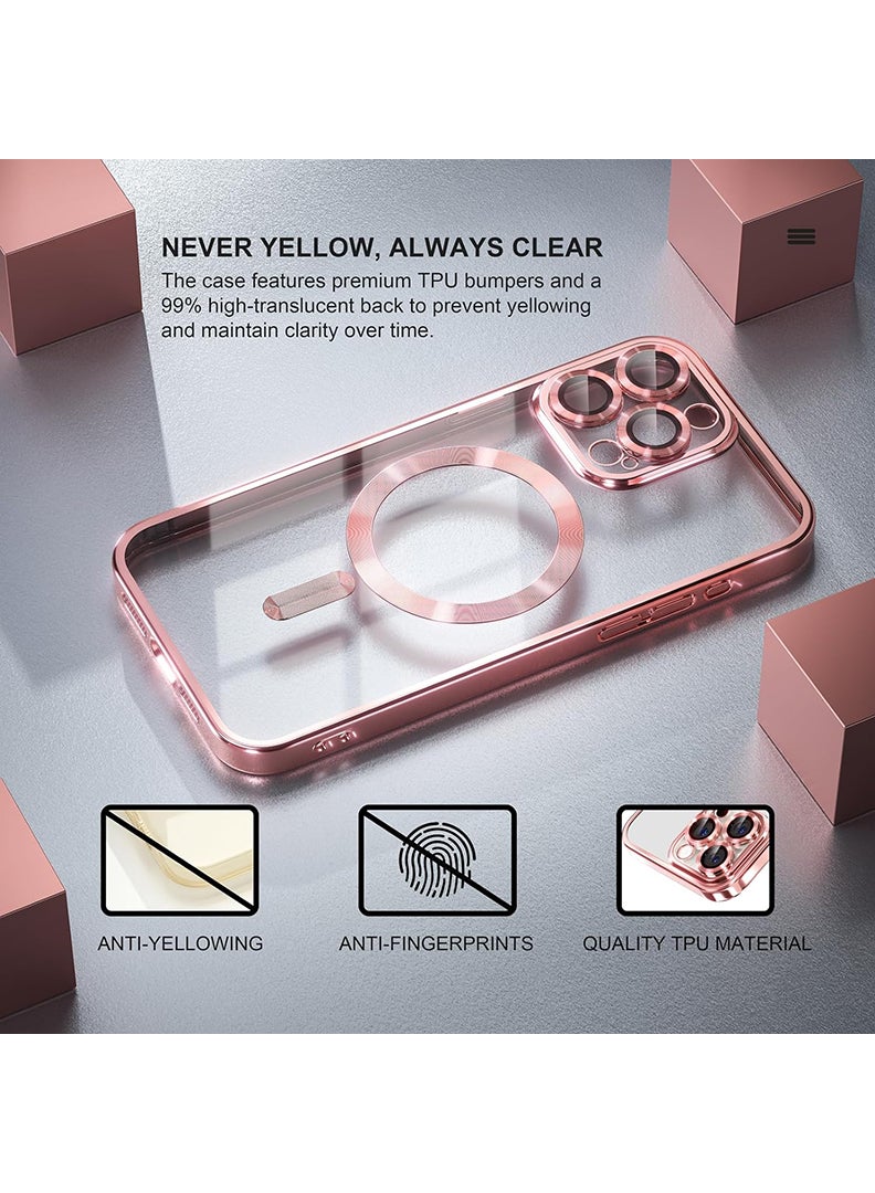 Theodor Magnetic Case for iPhone 15 Pro Max with MagSafe Drop Protection Full Camera Lens Protector Plating Soft Clear Phone Case 6.7 inch - Pink - Image 3