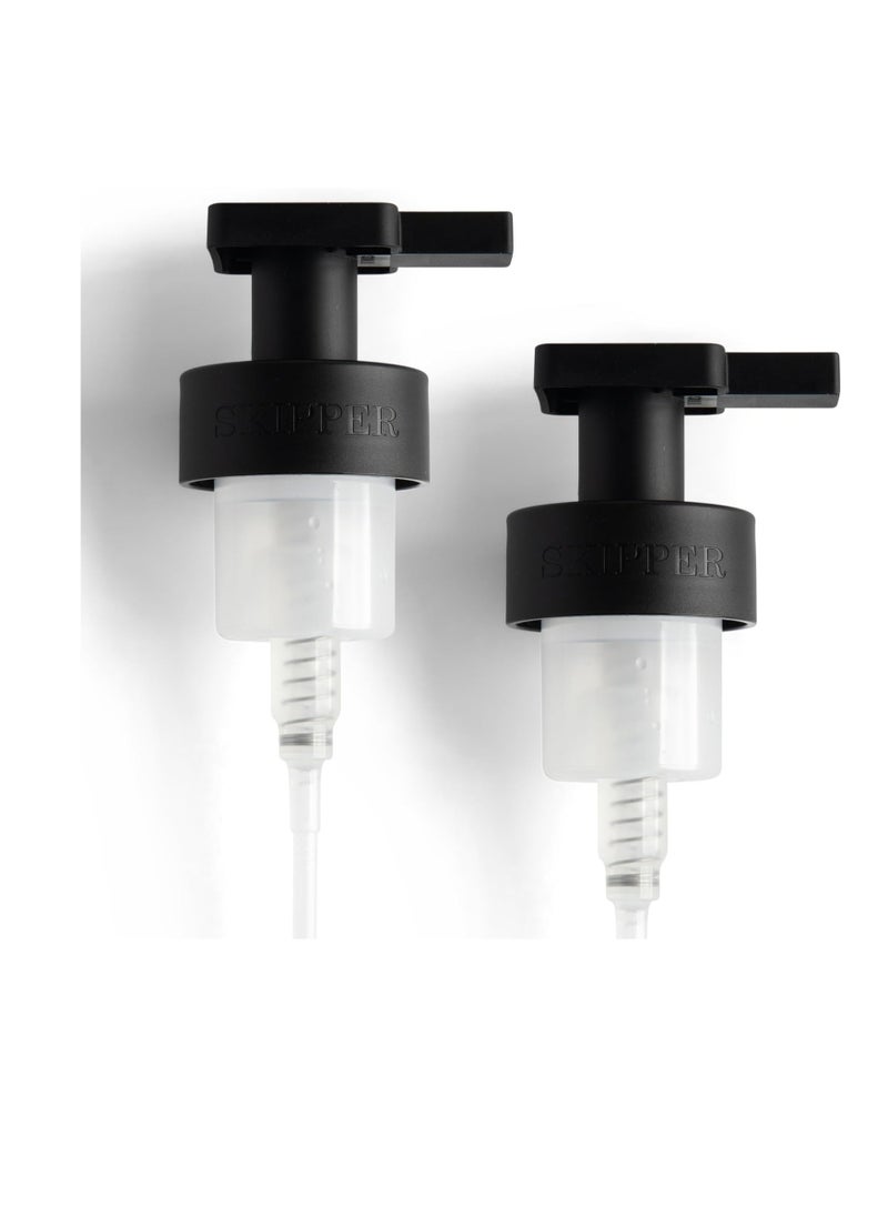 Tirtyl Skipper Foaming Replacement Pump Set - 2 Pack - 40mm (1.57”) Wide Rim (40/410 neck size) - Unique Matte Black Finish - High Rated 1.66c Foam Output for Maximum Foam 