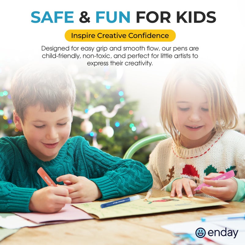 Enday Glitter Glue Pens - 12 Pack Arts & Crafts Glitter Pen, Washable & Non-Toxic, Glitter Glue Pens for Christmas Stockings & Decorating Supplies, 10.5 ML - by Enday - Image 2