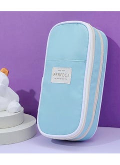 Generic Blue Large Storage Pencil Case Pen Bag with Zipper Big Capacity Pouch Organizer for Office Travel Holder Box  - Image 1