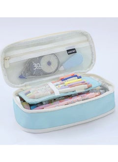 Generic Blue Large Storage Pencil Case Pen Bag with Zipper Big Capacity Pouch Organizer for Office Travel Holder Box  - Image 2