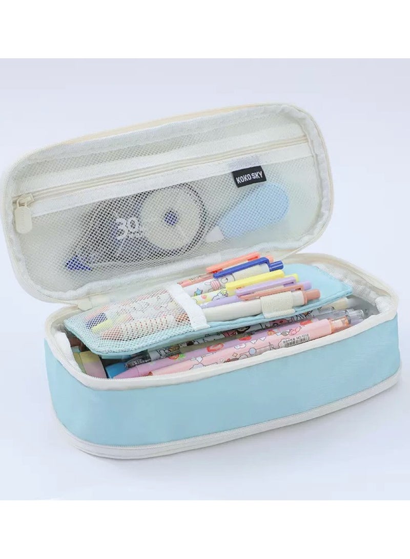 SPECIAL Blue Large Storage Pencil Case Pen Bag with Zipper Big Capacity Pouch Organizer for Office Travel Holder Box - Image 2