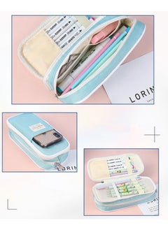 Generic Blue Large Storage Pencil Case Pen Bag with Zipper Big Capacity Pouch Organizer for Office Travel Holder Box  - Image 3