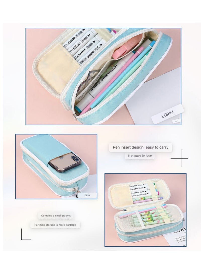 SPECIAL Blue Large Storage Pencil Case Pen Bag with Zipper Big Capacity Pouch Organizer for Office Travel Holder Box - Image 3