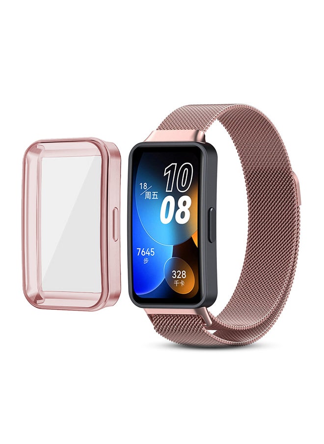 O Ozone Milanese Straps For Huawei Band 8 | Band 9 With TPU Watch Case, Magnetic Stainless Steel Mesh Replacement Strap for Women Men- Gold  - Image 1