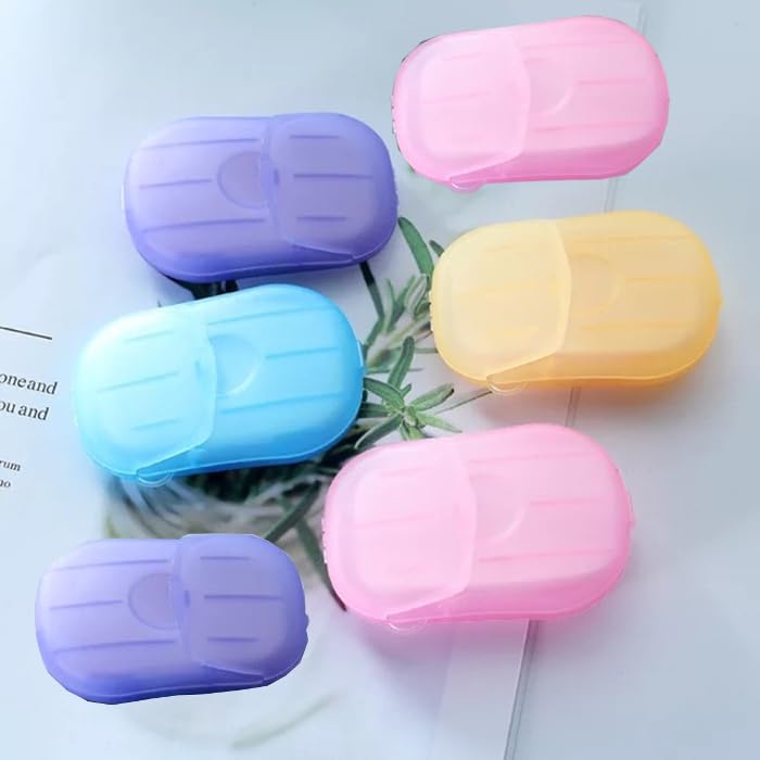 Newvent® Portable Paper Soap with Case | Disposable & Traveling Hand Washing Mini Paper Soap Box | Flakes Mini Slice Sheets for Kitchen/Toilet/Outdoor (Pack of 6) - Image 1