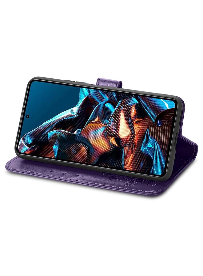 erorex Case For Xiaomi Poco X5 Pro Four-leaf Clasp Embossed Leather Phone Case - Image 4