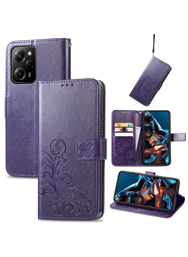 erorex Case For Xiaomi Poco X5 Pro Four-leaf Clasp Embossed Leather Phone Case - Image 1