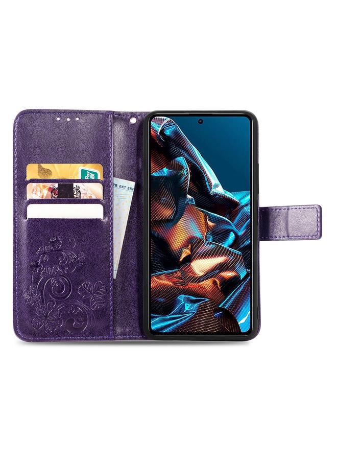 erorex Case For Xiaomi Poco X5 Pro Four-leaf Clasp Embossed Leather Phone Case - Image 3