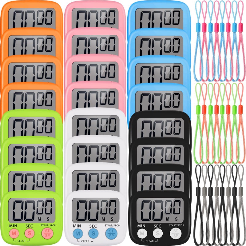 Weewooday Weewooday 24 Packs Small Digital Kitchen Timer Magnetic Back and Switch Minute Second Count up Countdown Big LCD Display Loud Alarm for Teacher Cooking BakingColorful 