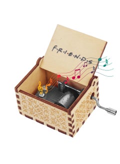 Zibuyu ZIBUYU® Wooden Vintage Hand Crank Music Box 'Friends' Music Box Wooden Music Box Gift Retro Engraved Music Box Birthday Gift Desk Decoration Gift Music Box  - Image 1