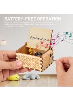 Zibuyu ZIBUYU® Wooden Vintage Hand Crank Music Box 'Friends' Music Box Wooden Music Box Gift Retro Engraved Music Box Birthday Gift Desk Decoration Gift Music Box  - Image 2