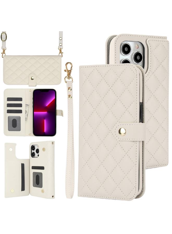 Zaboon Case For iPhone 13 Pro Crossbody Multifunction Rhombic Leather Phone Case - Image 1