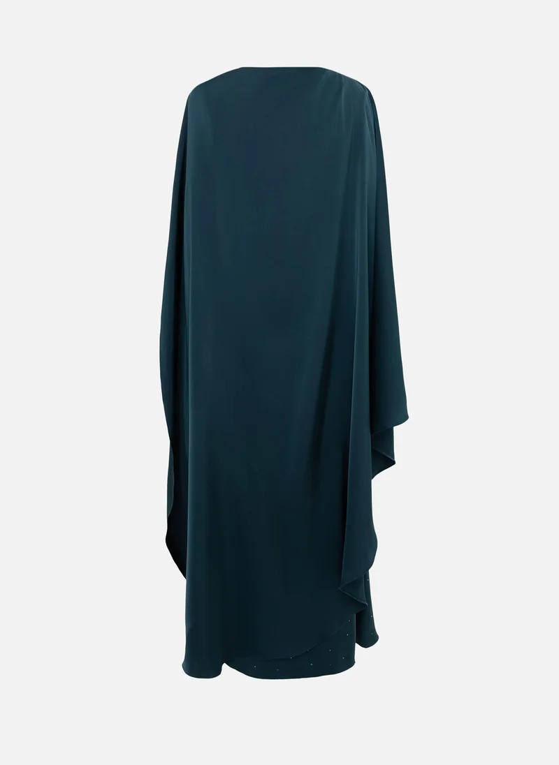 Lichi  Maxi dress with asymmetrical cape and rhinestones on the skirt for Women | Best Price UAE