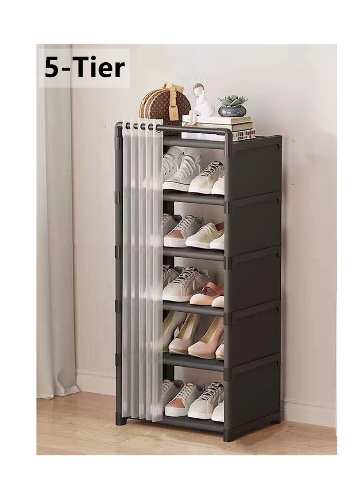 Kutis 1-Piece 5 Tier Simple Shoe Rack Assembly Shoe Rack Storage Organizer معدن بلاستيك أسود 42x30x90 سنتيمتر - Image 1