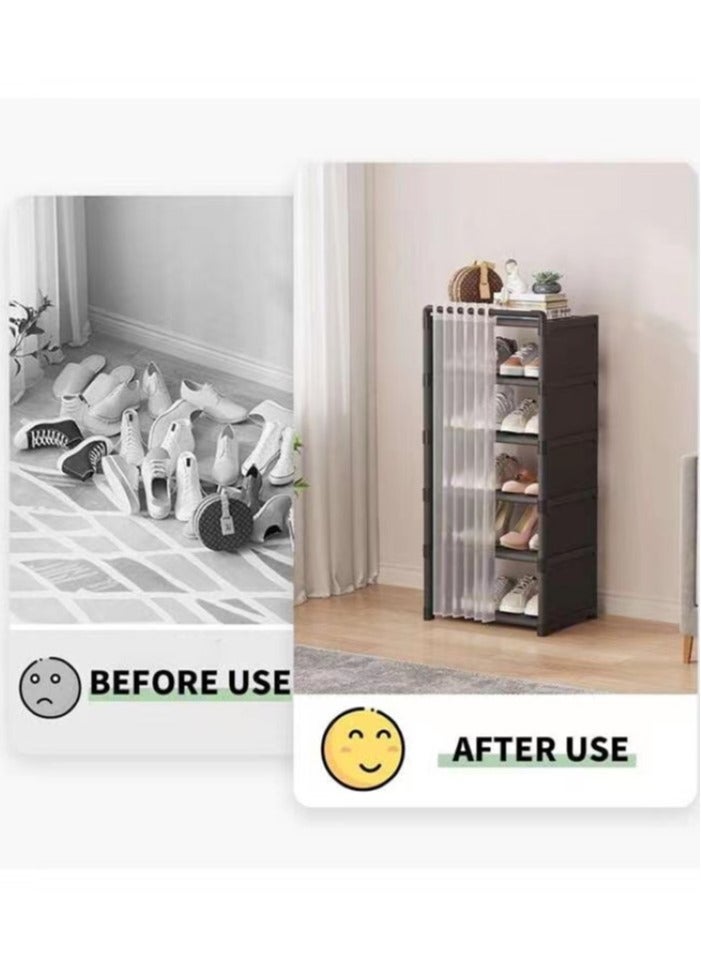 Kutis 1-Piece 5 Tier Simple Shoe Rack Assembly Shoe Rack Storage Organizer معدن بلاستيك أسود 42x30x90 سنتيمتر - Image 5