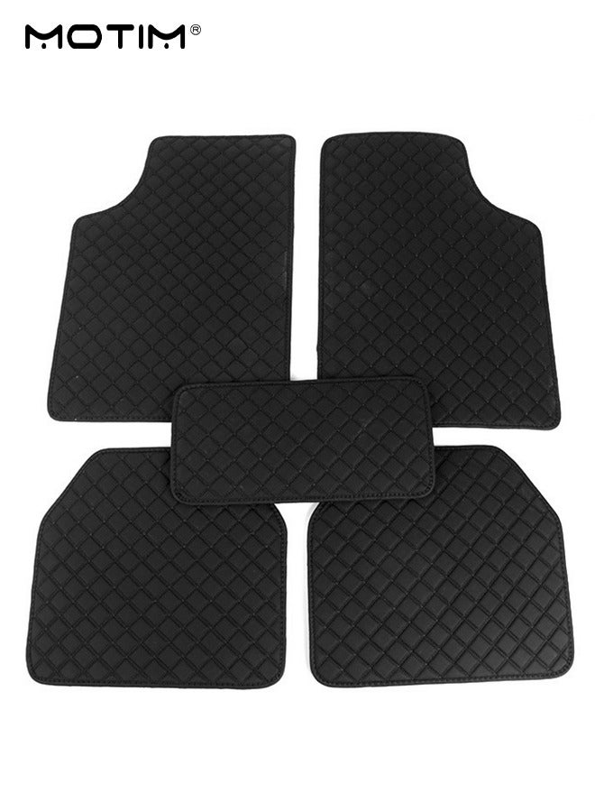 Motim 5 Pcs Leather Car Floor Mat Set for Cars SUVs and Trucks, Waterproof Car Flooring, Car Floor Liners All Weather Protection, Suitable for Most Vehicles, Black - Image 1