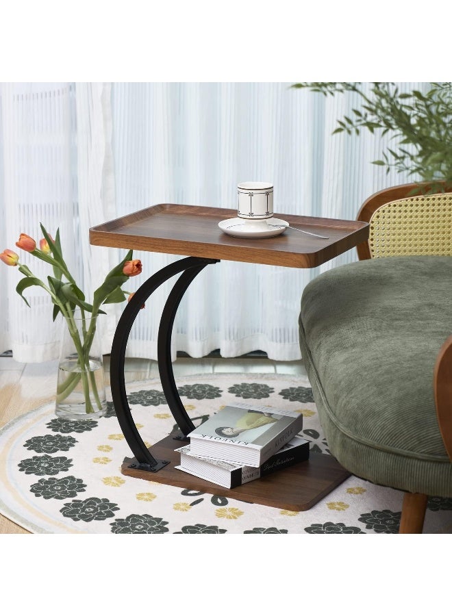 Generic SAFENHAND C-Shaped End Table, Sofa Side Table, Bedside Nightstand, Portable Multi-Functional Overbed Table, Easy to Assemble Metal Frame, with Wheels - Image 2