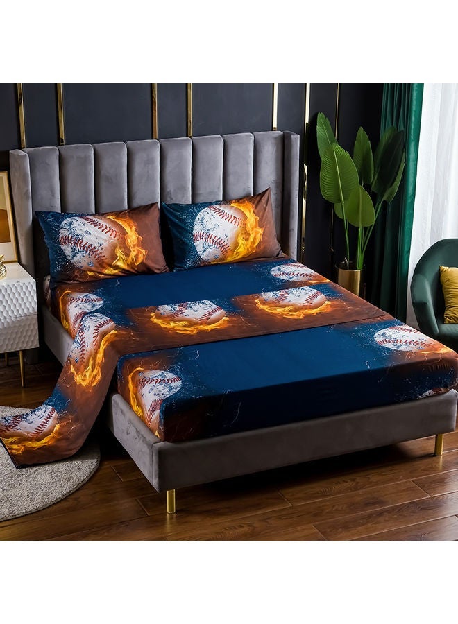 NIBEMINENT 4-Piece 3D Printed Fitted and Bed Sheet with Pillowcase Polyester Multicolour 45.00 x 8.00 35.00cm - Image 1