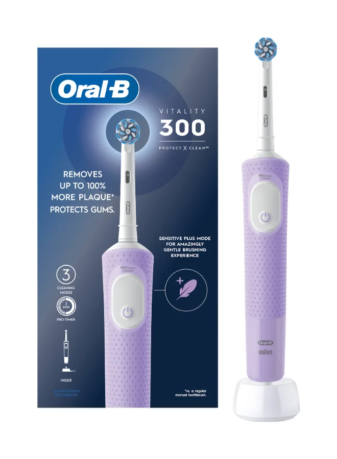 أورال بي Vitality 300 Rechargeable Toothbrush With Crossaction Brush Head, 3 Cleaning Modes & 2 Minutes Built-In Timer