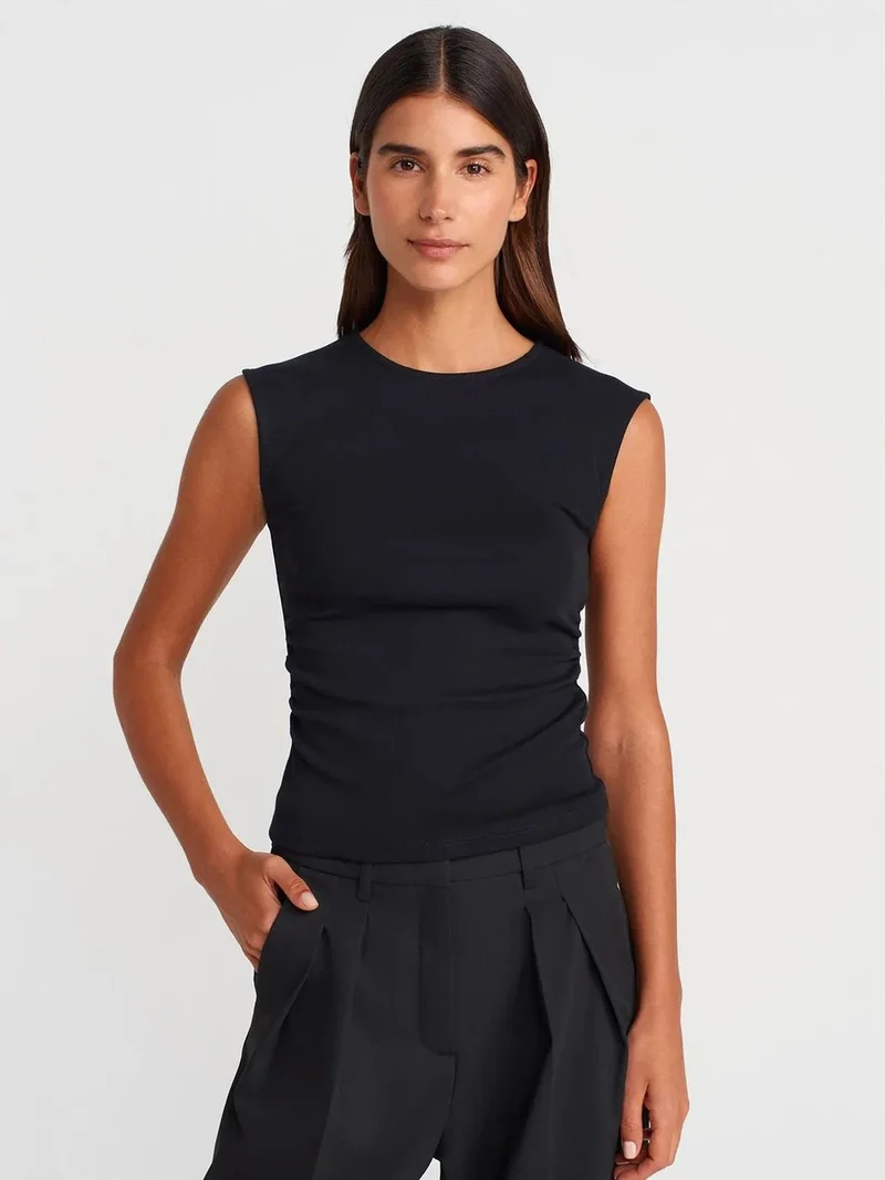 ديلفين Dilvin Women's Ribbed Sleeveless Crew Neck T-Shirt