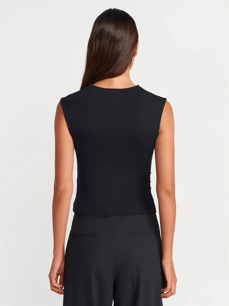 ديلفين Dilvin Women's Ribbed Sleeveless Crew Neck T-Shirt