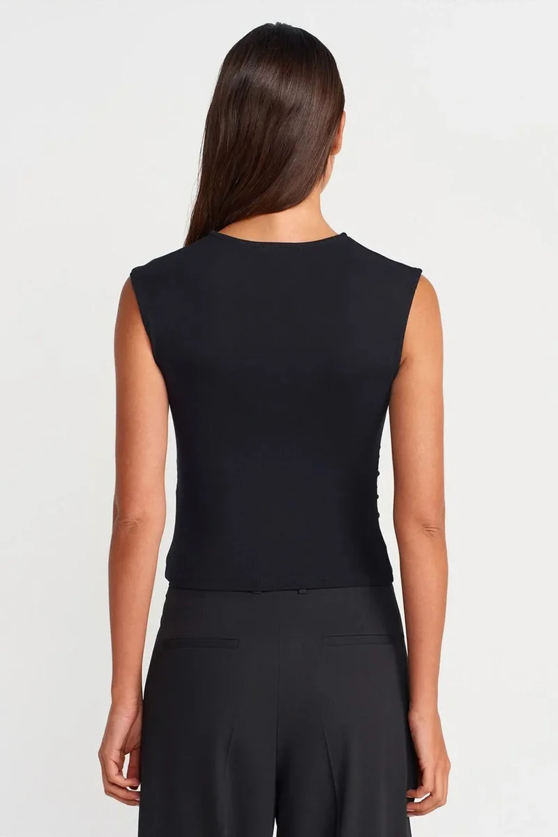 Dilvin Black DILVIN Sleeveless Ribbed Crew Neck Slim Fit T-Shirt for Women | Best Price UAE