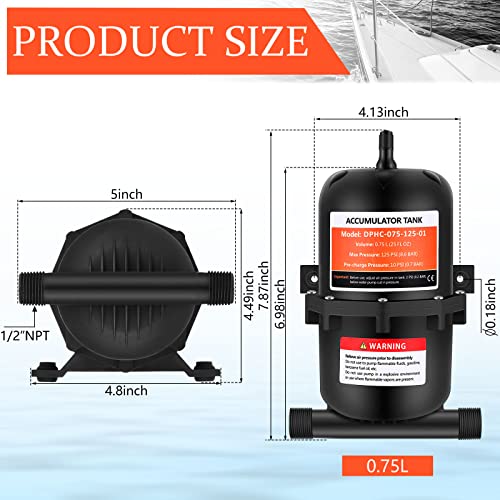 Kingdder خزان تجميع المياه Kingdder RV سعة 0.75 لتر 12 فولت 125 PSI خزان تجميع مضغوط مع مصفاة أنبوب 1/2 MNPT - Image 2