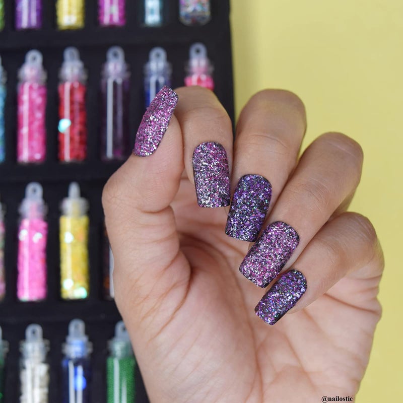 CoslifestoreNail art studio kit for girlswith Nail Extension set Set of 1080 pcs 48 Nail Art Glitter 5 Dotting Tool15 Nail art Brushes Palette 5 Adhesive Nail Striping Tape nail glue 4 French strips 1000 fake nail tips toe extensions tip cutter - Image 4