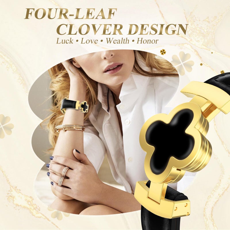 KADES Design Slim Leather Watch Band for Women with Lucky Four-Leaf Clover Cute Dressy Magnetic Watch Bands for iWatch Compatible with Apple Watch Series 11/10/9/8/7/6/5/4/3/2/1/SE Ultra 3/2/1 - Image 5