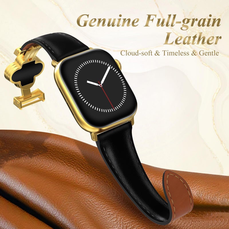 KADES Design Slim Leather Watch Band for Women with Lucky Four-Leaf Clover Cute Dressy Magnetic Watch Bands for iWatch Compatible with Apple Watch Series 11/10/9/8/7/6/5/4/3/2/1/SE Ultra 3/2/1 - Image 4