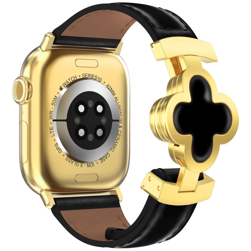 KADES Design Slim Leather Watch Band for Women with Lucky Four-Leaf Clover Cute Dressy Magnetic Watch Bands for iWatch Compatible with Apple Watch Series 11/10/9/8/7/6/5/4/3/2/1/SE Ultra 3/2/1 - Image 1