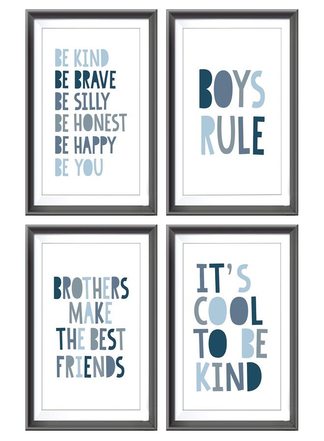 AEHIE Brothers Make The Best Friends Boys Rules Affirmations Poster Prints for Home Boys Room Playroom Nursery Classroom Decor,Boho Navy Blue Colors Decorations Prints Wall Art Unframed 4pcs 8x10 Inches - Image 1