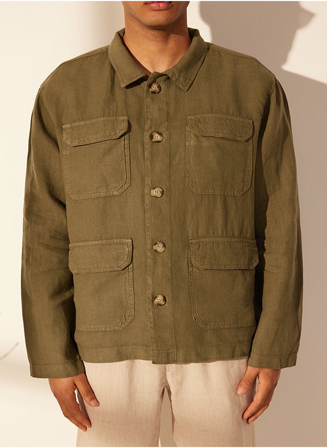 trendyol - Khaki Limited Edition 100% Linen Regular Fit Multi-Pocket Jacket TMNSS24CE00006 - Image 1