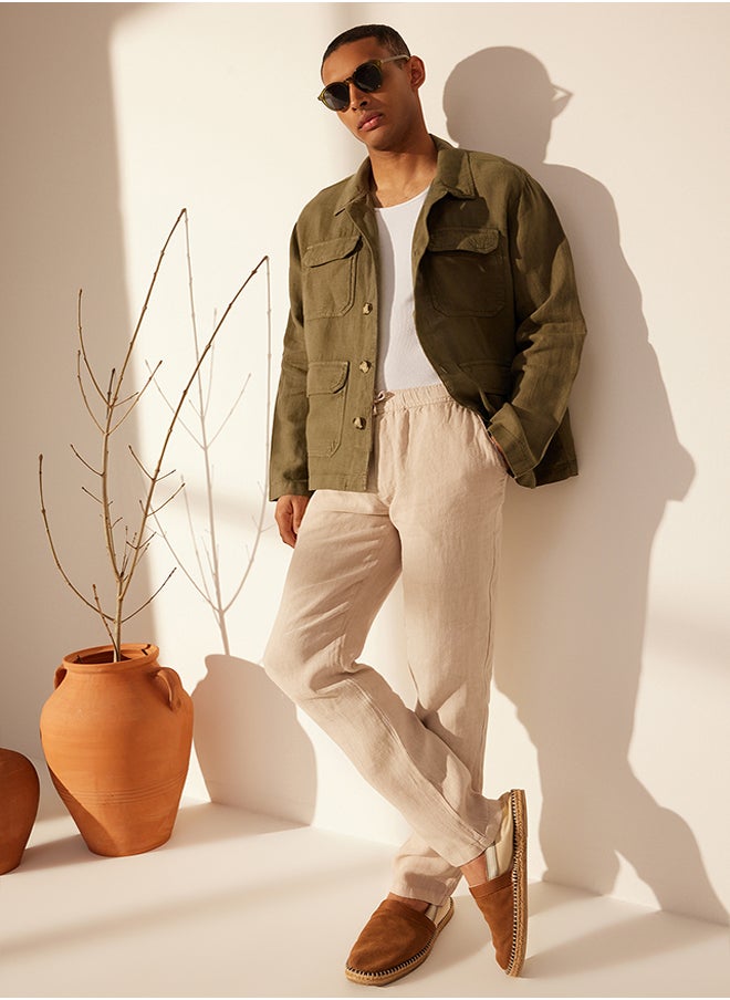 trendyol - Khaki Limited Edition 100% Linen Regular Fit Multi-Pocket Jacket TMNSS24CE00006 - Image 1