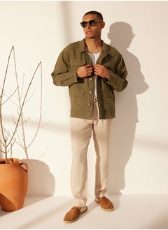 trendyol Khaki Limited Edition 100% Linen Regular Fit Multi-Pocket Jacket TMNSS24CE00006  - Image 2