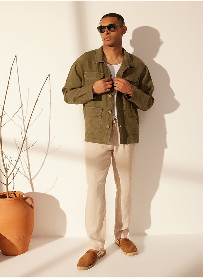 trendyol - Khaki Limited Edition 100% Linen Regular Fit Multi-Pocket Jacket TMNSS24CE00006 - Image 1