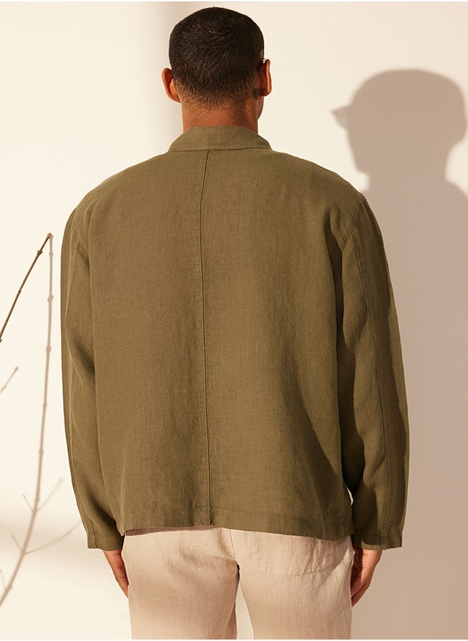 trendyol - Khaki Limited Edition 100% Linen Regular Fit Multi-Pocket Jacket TMNSS24CE00006 - Image 1