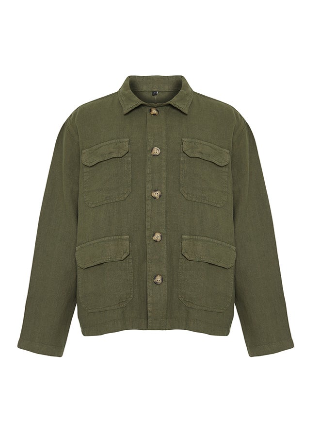 trendyol - Khaki Limited Edition 100% Linen Regular Fit Multi-Pocket Jacket TMNSS24CE00006 - Image 1