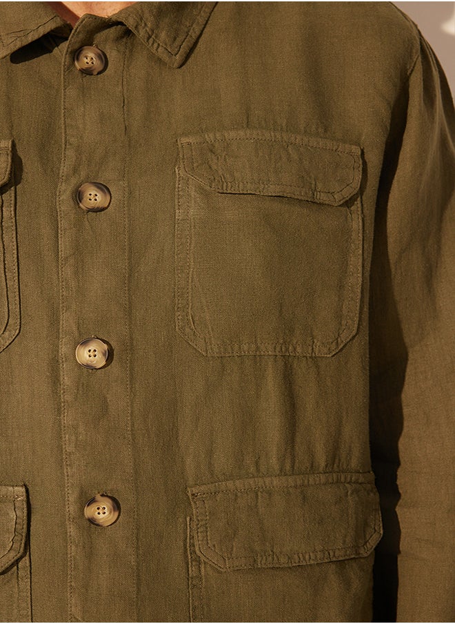 trendyol - Khaki Limited Edition 100% Linen Regular Fit Multi-Pocket Jacket TMNSS24CE00006 - Image 1
