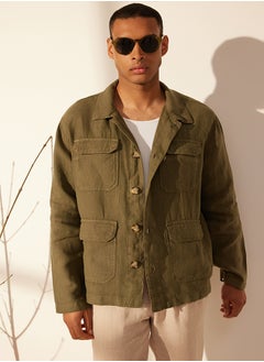 trendyol Khaki Limited Edition 100% Linen Regular Fit Multi-Pocket Jacket TMNSS24CE00006  - Image 3