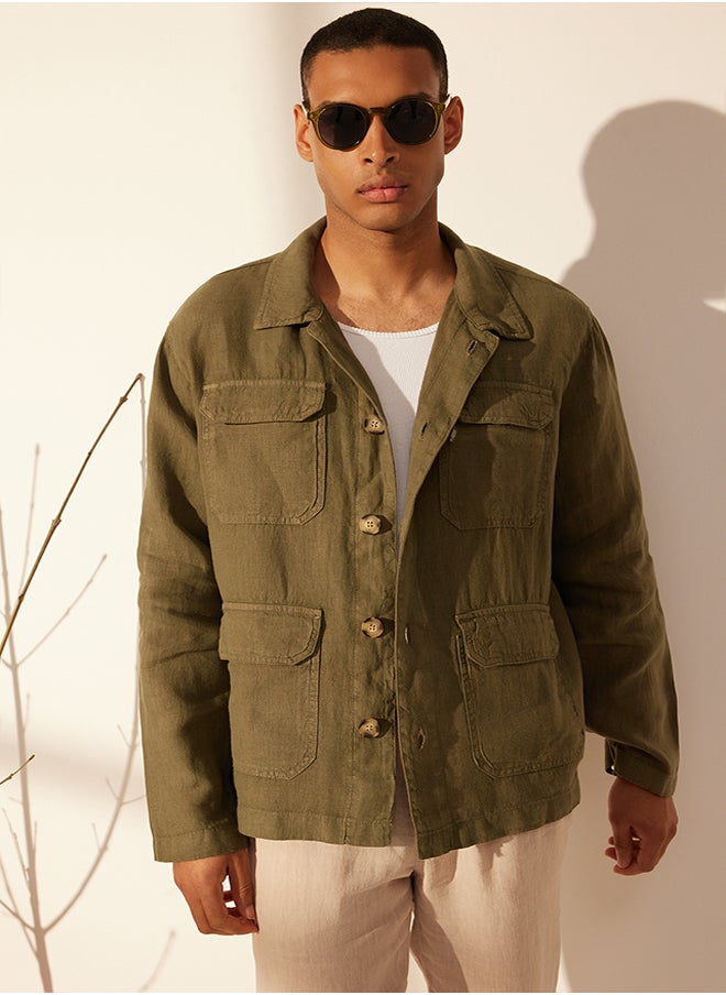 trendyol - Khaki Limited Edition 100% Linen Regular Fit Multi-Pocket Jacket TMNSS24CE00006 - Image 1