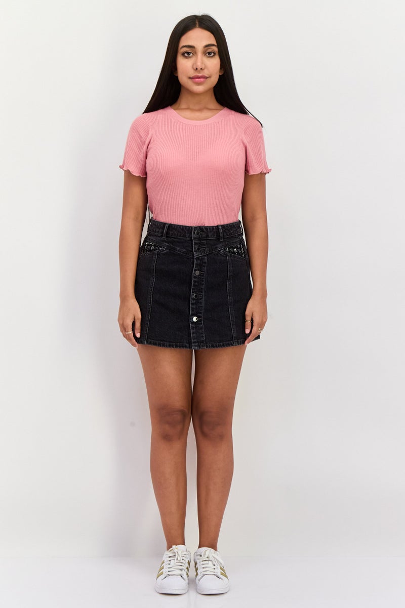 ONLY تنورة جينز مغسولة للنساء، سوداء - Image 4