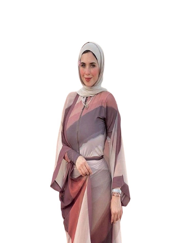Women's summer burkini swimsuit - 5 pieces - Brown - Image 1