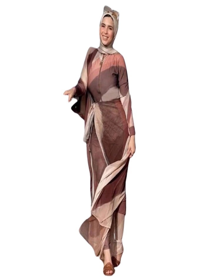 Women's summer burkini swimsuit - 5 pieces - Brown - Image 2