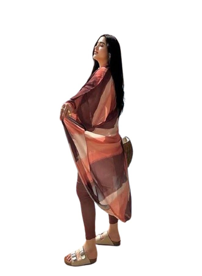 Women's summer burkini swimsuit - 5 pieces - Brown - Image 3