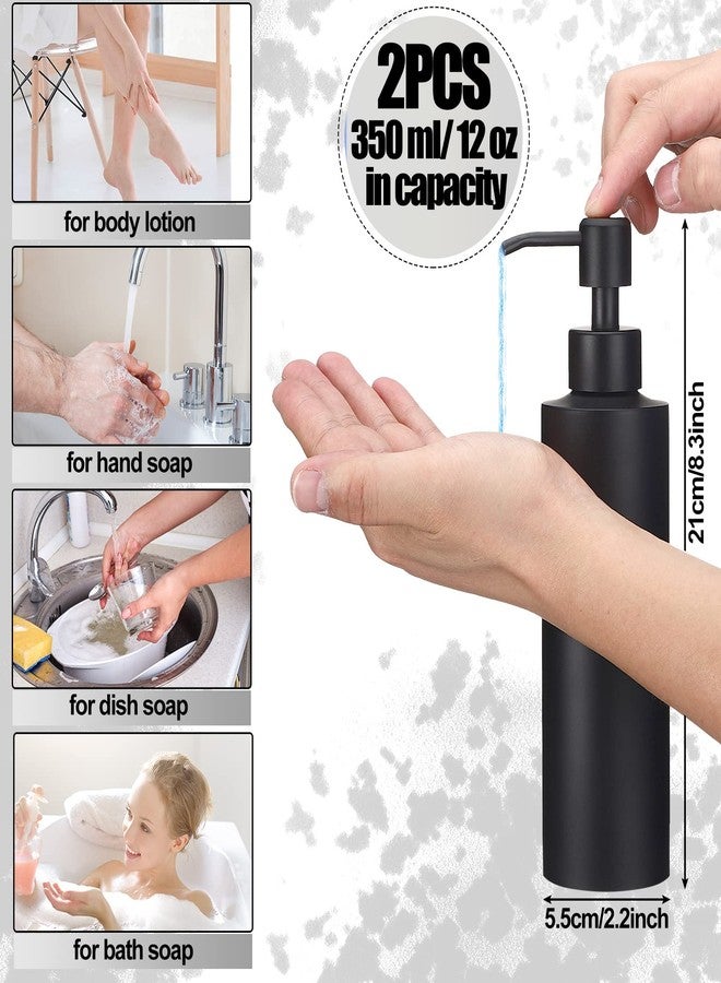 Cunhill 2 Pieces Black Hand Soap Dispenser Bathroom 12 oz Matte Black Hand Soap Dispensers with Stainless Steel Pump Refillable Modern Liquid Bottle for Kitchen Bathroom - Image 2
