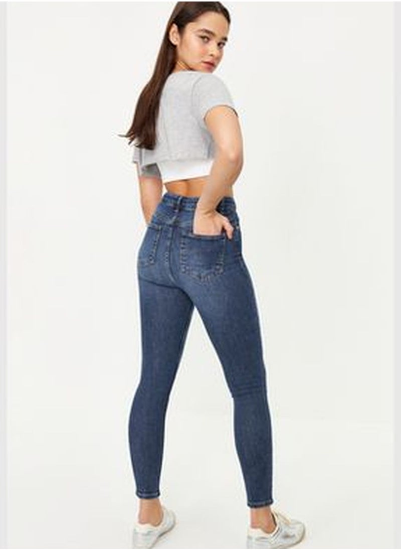 trendyol Dark Blue Vintage High Waist Skinny Jeans  - Image 3